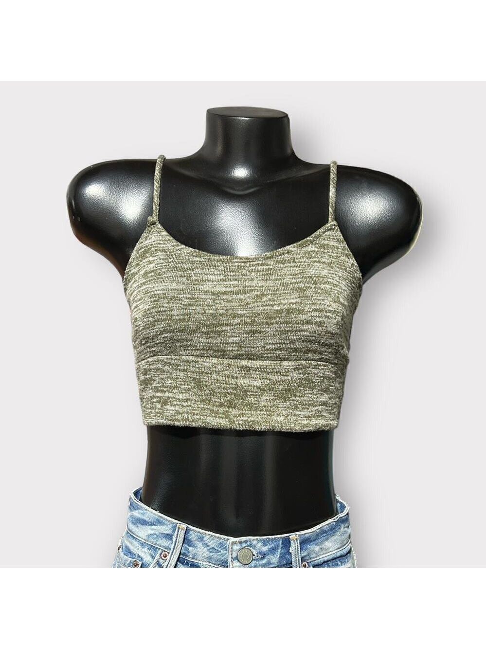 Poetry Vintage Y2K Crop Rank Top Womens Small Bohemian Summer Green Cream Flirty